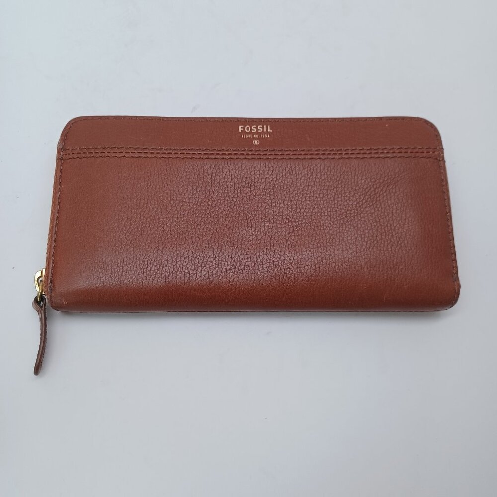 Fossil Wallet Brown Leather Zip Around - image 2